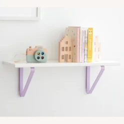 Pottery Barn White Shelf With Lavender Metal Brackets