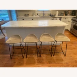Pottery Barn Grey Leather Counter Stools