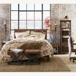 Pottery Barn Kirkham Tufted Leather Stool, Rustic